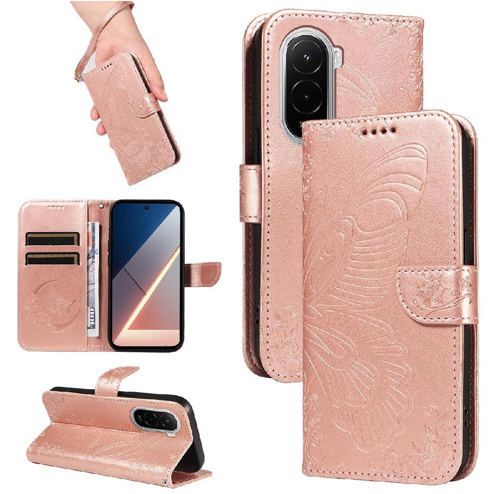 () Flip Case For Xiaomi Poco M7 4G High Quality Leather Embossed Butterfly With Credit Card Slot Detachable Hand Strap 764563202669