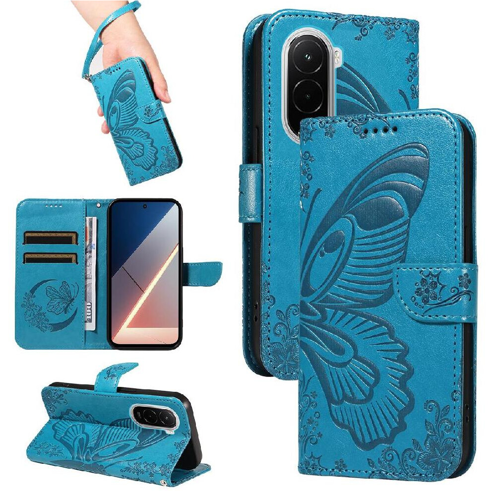 () Flip Case For Xiaomi Poco M7 4G High Quality Leather Embossed Butterfly With Credit Card Slot Detachable Hand Strap 764563202713