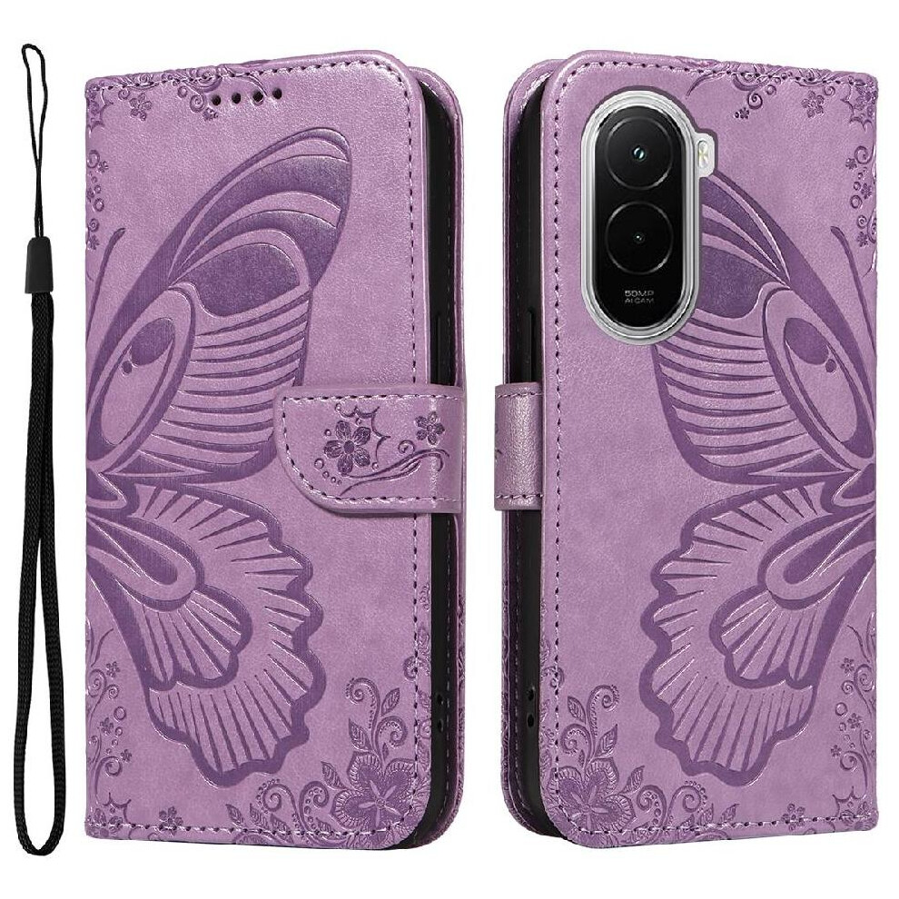 () Flip Case For Xiaomi Poco M7 4G High Quality Leather Embossed Butterfly With Credit Card Slot Detachable Hand Strap 764563202690