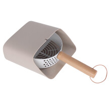 Edelstahl-Katzenklo-Schaufel-Set mit Buchenholzhalter, 27,5 cm