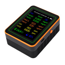 Luftqualitätsdetektor CO₂ TVOC HCHO PM2.5 LCD Schwarz Orange, 90x70x35mm