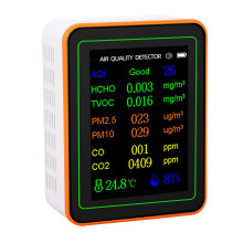 Luftqualitätsdetektor LCD-Anzeige CO2 TVOC HCHO PM2.5 PM10 Temperatur Luftfeuchtigkeit 90x70x35mm Weiß Orange