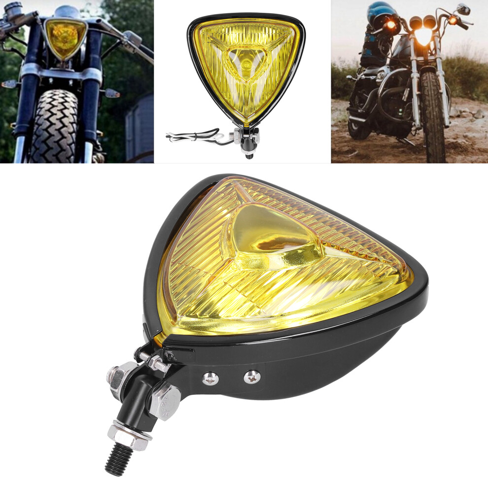 12V 55W Triangle Headlight Lens Housing For Retro Motorcycles & Atvs Yellow/Black 8441391600097