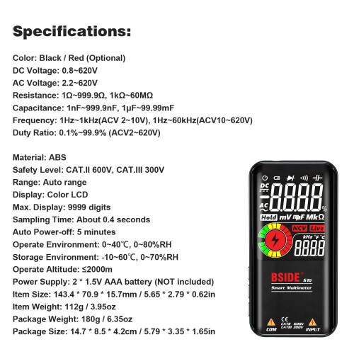 BSIDE S10 Digital Multimeter 9999 Counts LCD AC/DC Voltage Resistance Capacitance 2
