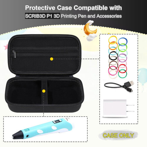 3D Printing Pen Case, Hard Shell Travel Bag with Shoulder Strap for SCRIB3D P1, Mesh Pocket 2