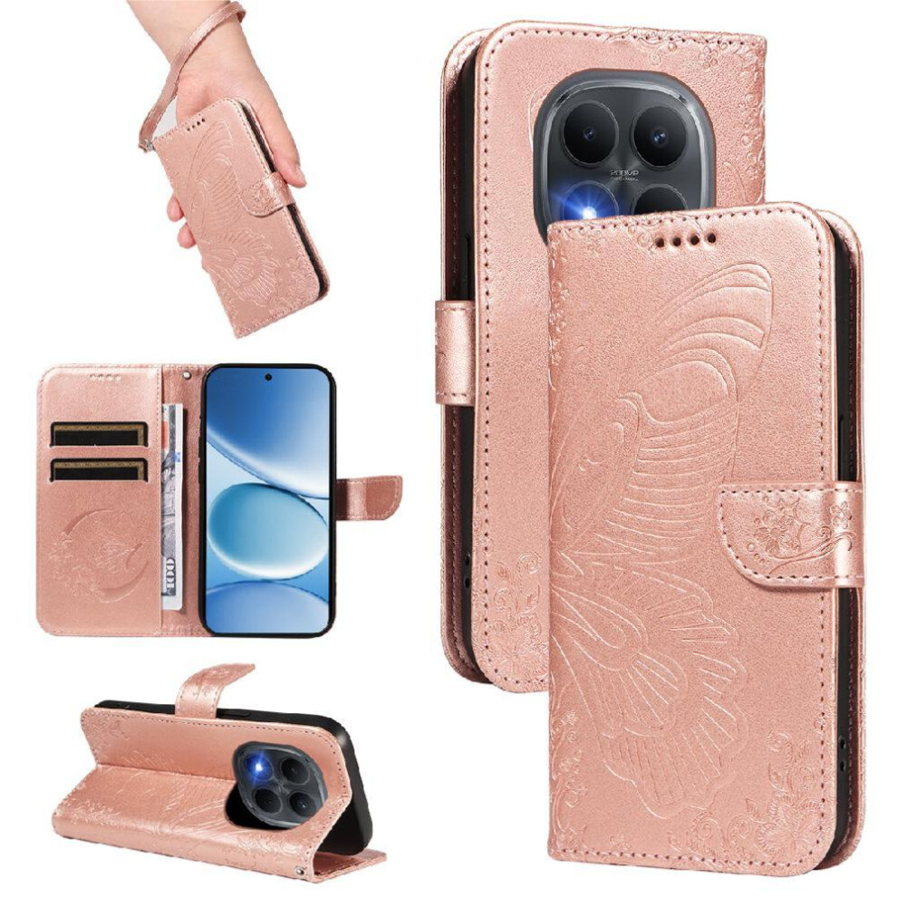 () Flip Case For Xiaomi Redmi Note 15 Pro 4G Detachable Hand Strap With Credit Card Slot Embossed Butterfly High Quality Leather 764563202843