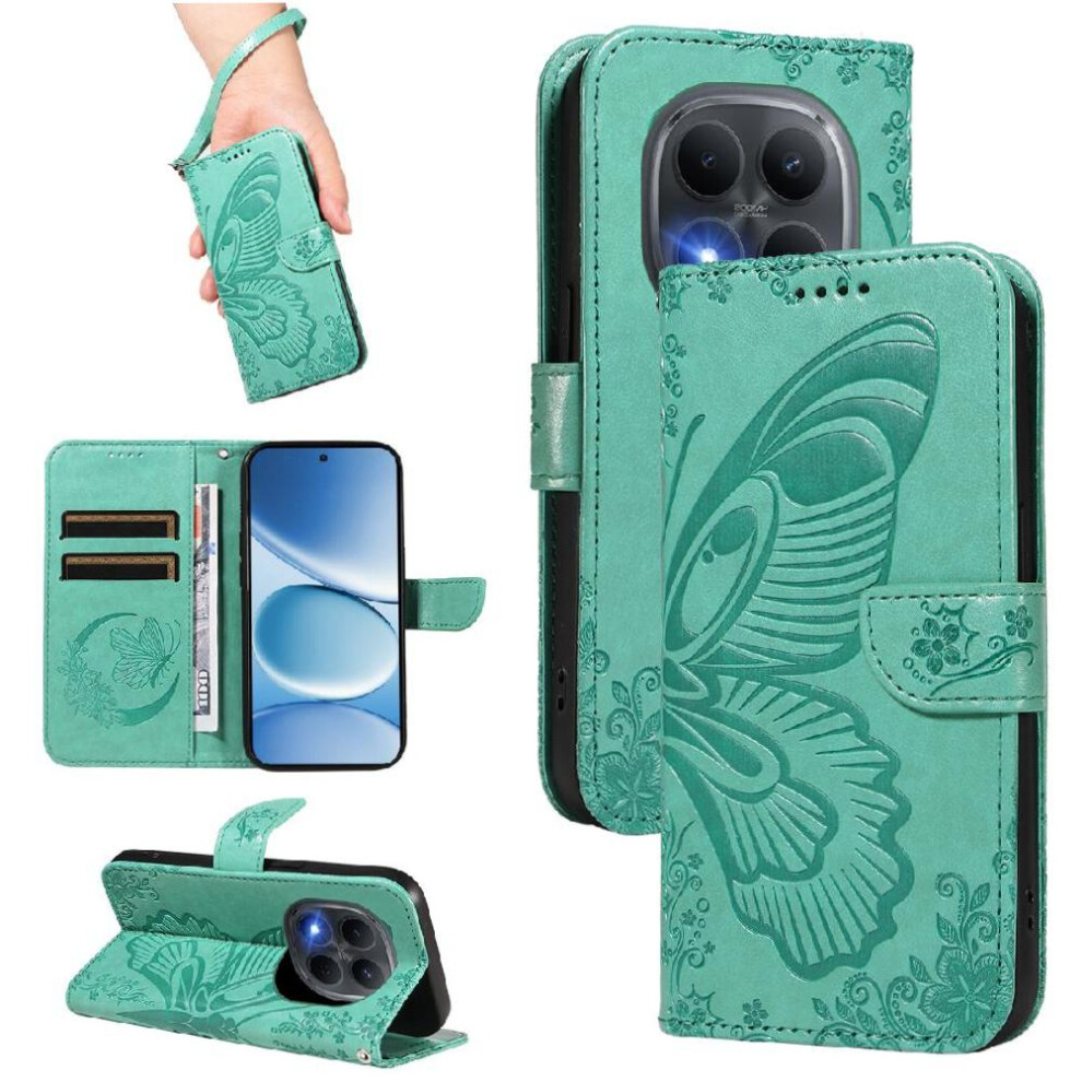 () Flip Case For Xiaomi Redmi Note 15 Pro 4G Detachable Hand Strap With Credit Card Slot Embossed Butterfly High Quality Leather 764563202850
