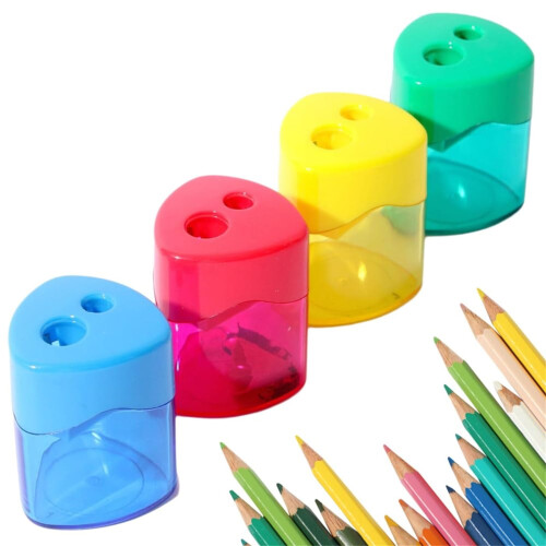 Double Hole Pencil Sharpener, Compact Handheld with Transparent Case, Durable Design, Yellow – Compatible with Standard Pencils 2