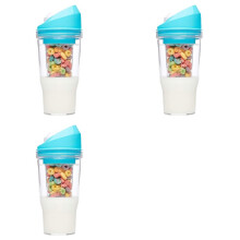 3X Portable Plastic Cereal Cup for Breakfast the Go, to Go Cereal and Milk Container, No Spoon or Bowl Required