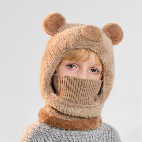 Bear Face Knitted Hat and Neck Gaiter Set for Kids 1