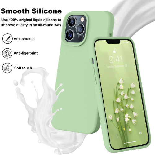 Compatible with iPhone 13 Pro Max Case, 6.7" Liquid Silicone, Soft Microfiber Lining, Full-Body Bumper Protection – Matcha 1