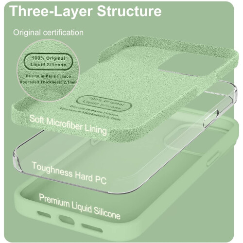 Compatible with iPhone 13 Pro Max Case, 6.7" Liquid Silicone, Soft Microfiber Lining, Full-Body Bumper Protection – Matcha 2