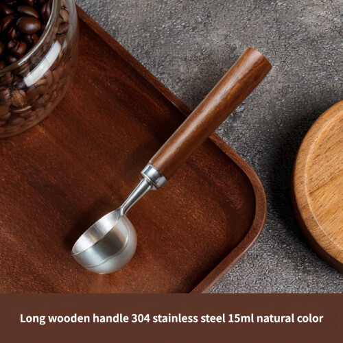 Accurate Measuring Spoon for Coffees Bean Features Comfortable Walnuts Handle and Stainless Steel Construction 2