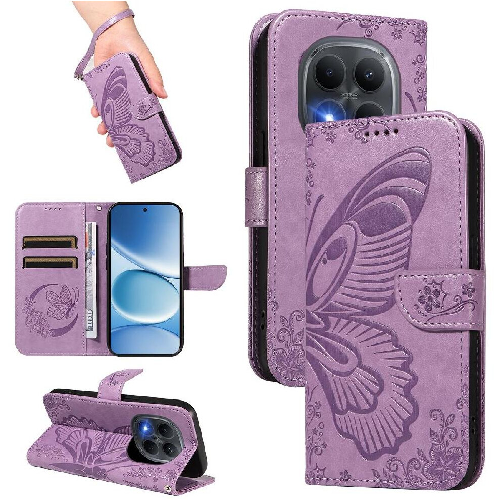 () Flip Case For Xiaomi Redmi Note 15 4G/5G Embossed Butterfly Detachable Hand Strap High Quality Leather With Credit Card Slot 764563203055