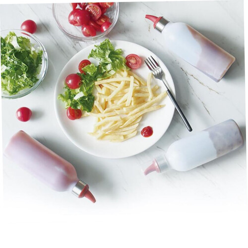 3Pcs Salad Dressing Bottles Plastic Sauce Container Assorted Colors Translucent 2