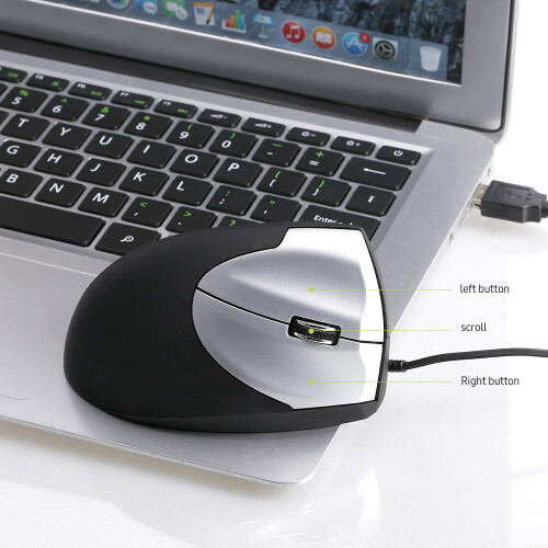 Vertical Wired Ergonomic Optical Mouse, Black, 3 Keys, 1277cm