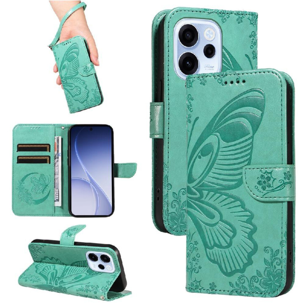 () Flip Case For Oppo Reno 15F Detachable Hand Strap High Quality Leather Embossed Butterfly With Credit Card Slot 764563203154