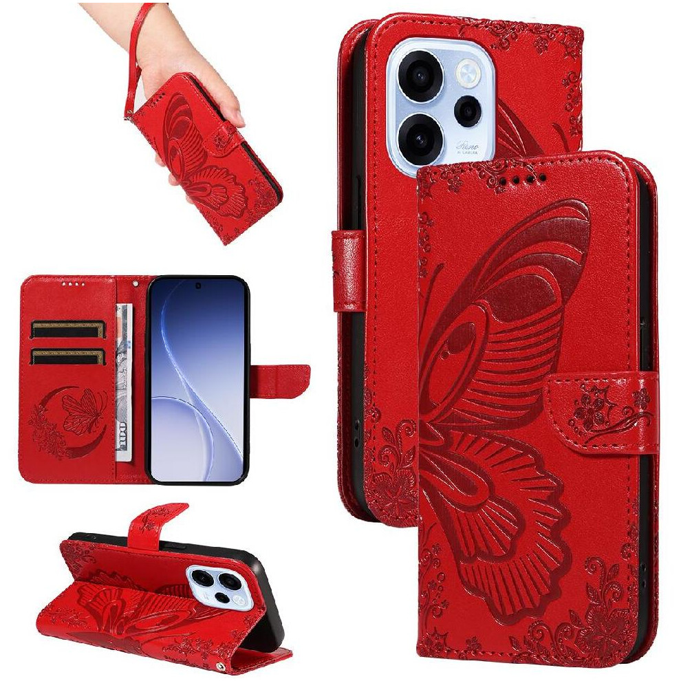 () Flip Case For Oppo Reno 15F Detachable Hand Strap High Quality Leather Embossed Butterfly With Credit Card Slot 764563203185