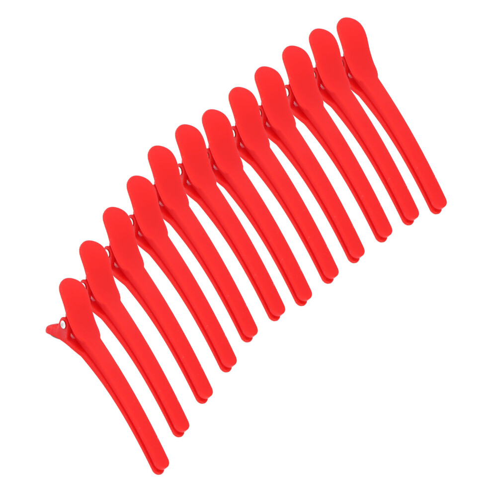 Red 12Pcs Nonslip Plastic Duckbill Hair Clips For Styling And Salon
