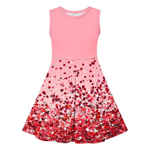 Robe d'été sans manches à sequins pour filles, col rond, coupe ajustée 2