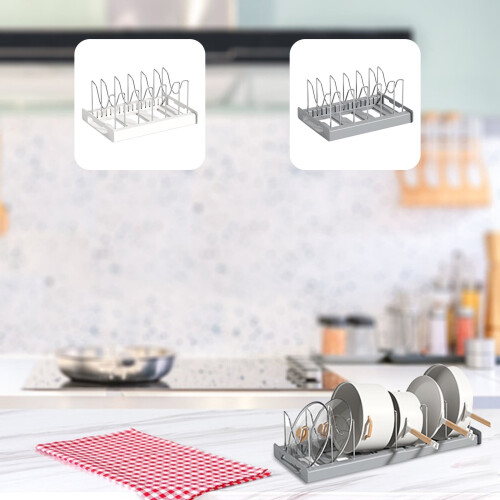 Expandable Pot Rack Organizer for Cabinet Lid Gray 2