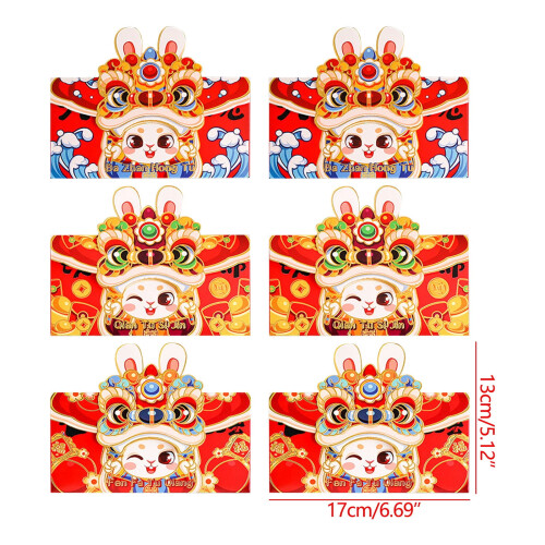 Red Foldable Bag with Rabbit Year Design 6 pcs 2