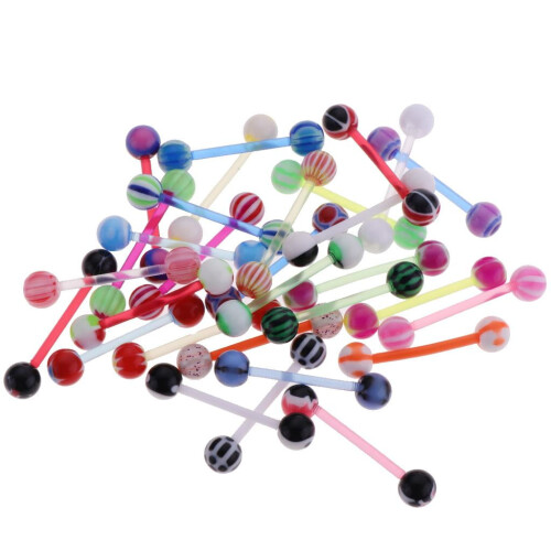 Lip Tongue Ring Straight Barbell Studs 30 Pieces Assorted 2