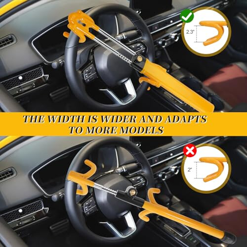 Heavy Duty Steering Wheel Lock, 4Hook DoubleBar Car AntiTheft Device, Adjustable Fit, Yellow Steel 2