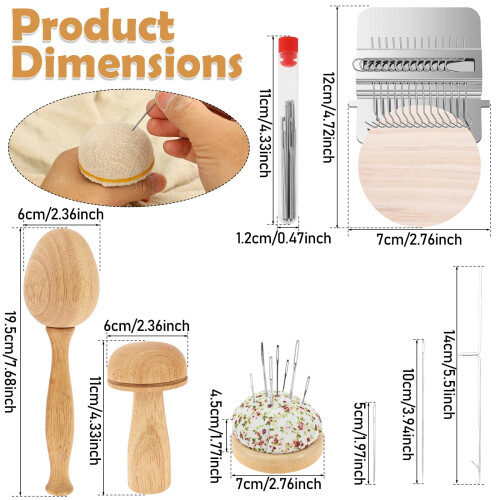 Wood Darning Kit with Egg Mushroom Tools 50 Threads 1
