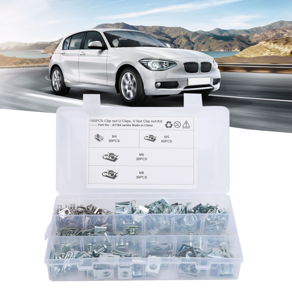 Universal 160Pcs U Clips & Nuts M4 M5 M6 M8 Stainless Steel Fastening Kit 5031391617466