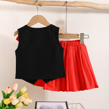 Red Girls 2-Piece Vintage Outfit: Sleeveless Vest + Pleated