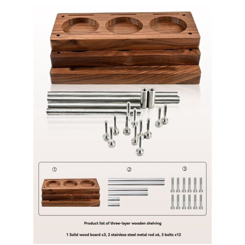 Wooden Espresso Tamper Holder Coffee Dripper Stand 3-Layer Solid Storage Rack Multi-Functional Coffee Tool Organizer 2
