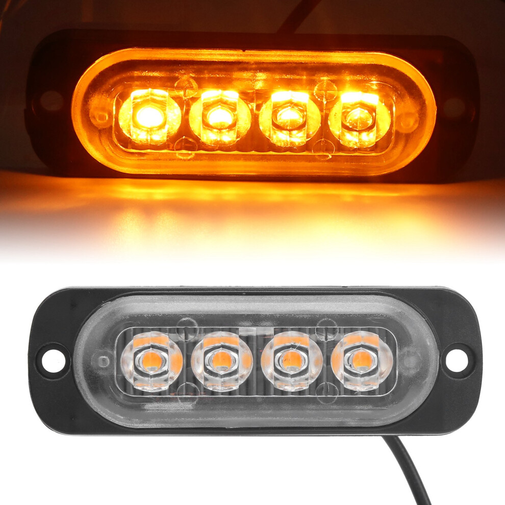 12V 4Led Side Warning Lamp Ipx-4 Waterproof For Car Motorcycle Truck Yellow 8421391624453