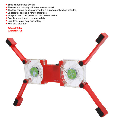 Laptop Cooling Stand USB Portable Foldable Cooler Radiator Light Rouge 2