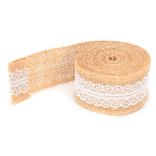 Burlap Ribbon with White Lace 5 Yards, 5cm Serrated Jute Roll for DIY & Gift Wrapping