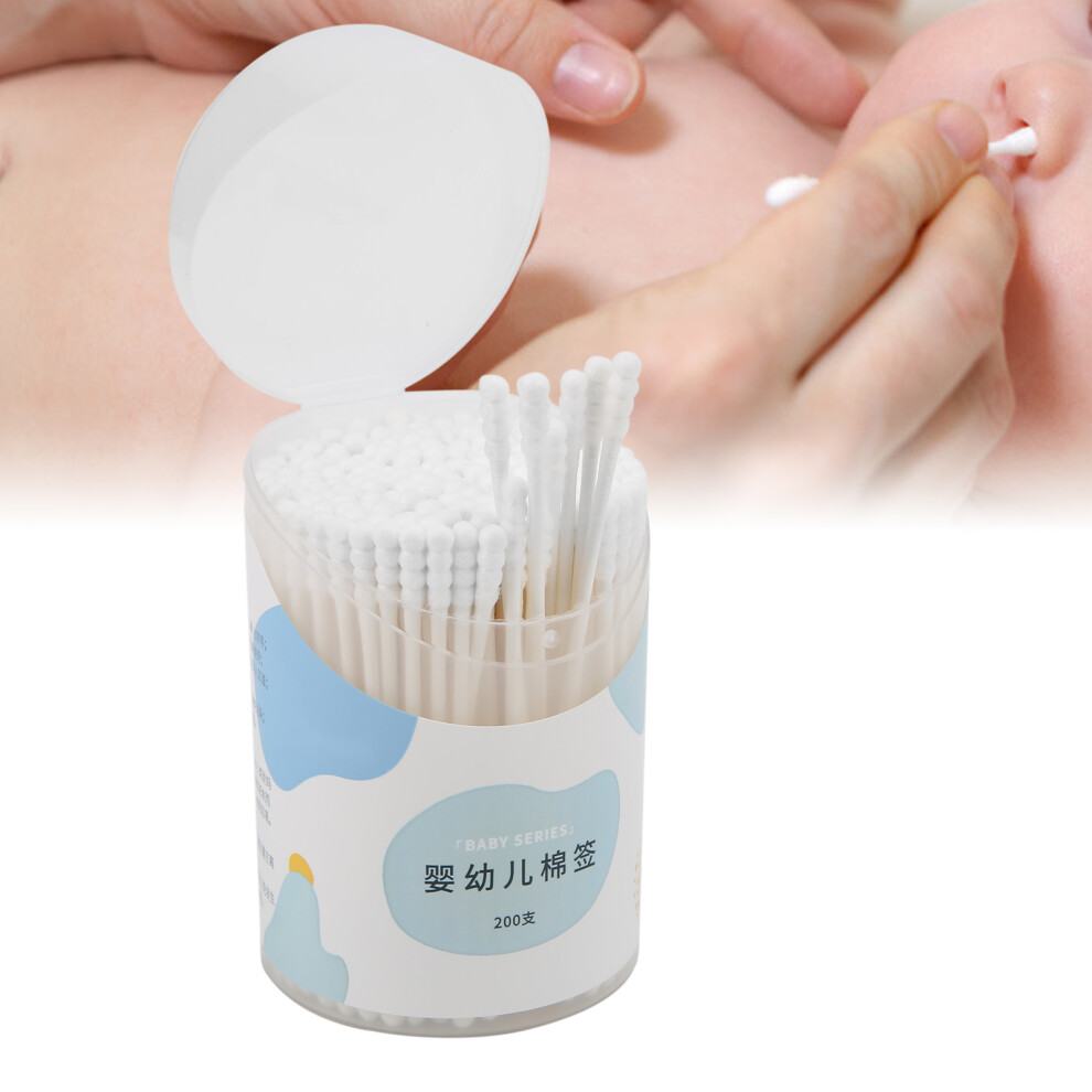 200Pcs Kids Cotton Swab Double Head Disposable Ear Nose Cleaning Cottons