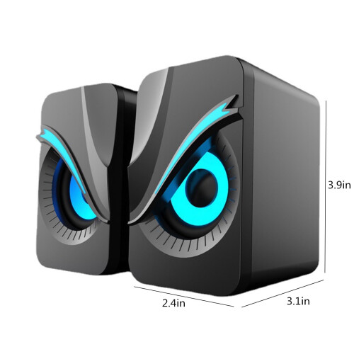 Hi-Fi stereo mini-luidsprekers met LED-verlichting, USB-voeding, 2 stuks 2