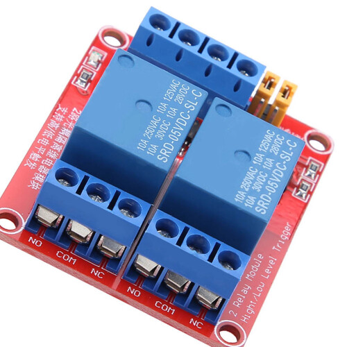 2-Channel Relay Module 5V Optocoupler Isolation High/Low Trigger, Red 50x41x18.5mm