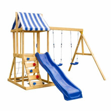 Speeltuin voor kinderen - GINGER HOME 4 in 1 - Glijbaan 1,8 m - 2 schommels - Klimstructuur & net