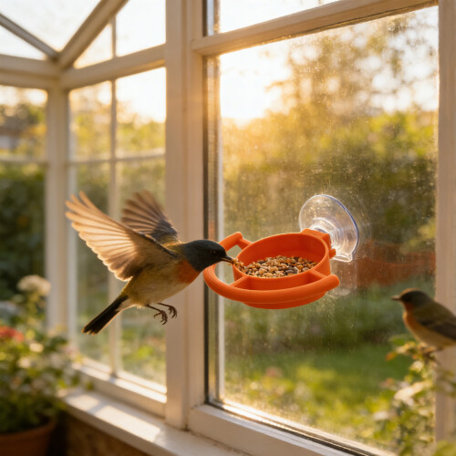 Veilige op het raam gemonteerde zuignap vogelvoederbak, 1