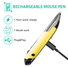 2.4GHz Rechargeable Wireless Pen Mouse with Dual Keys, 1600 DPI, 14x2.3x1.4cm