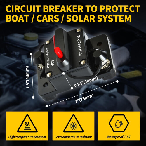 30A DC Circuit Breaker 12V-48V IP67 Waterproof 2-Pack 1