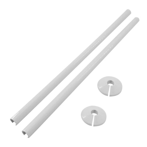 2Pcs Radiator Pipe Covers + Pipe Collars 15 X500mm/15mm Pipe Collars White Black White 1