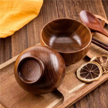 2X Chinese Wooden Bowl with Whole Wood & Jujube.Instant Noodles Bowl Soup Bowl Heat-Insulating Fall-Resistant Bowl 10cm