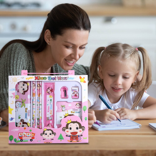 Complete Stationery Set - Includes Pencil Case, Pencils, Ruler, Sharpener, Eraser, and Notebook - Cute and Durable Design for Learning 1