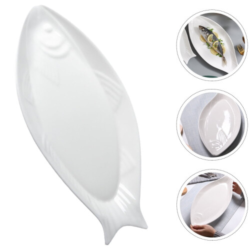 Fish Plates Serving Ceramic White 1Pack 2