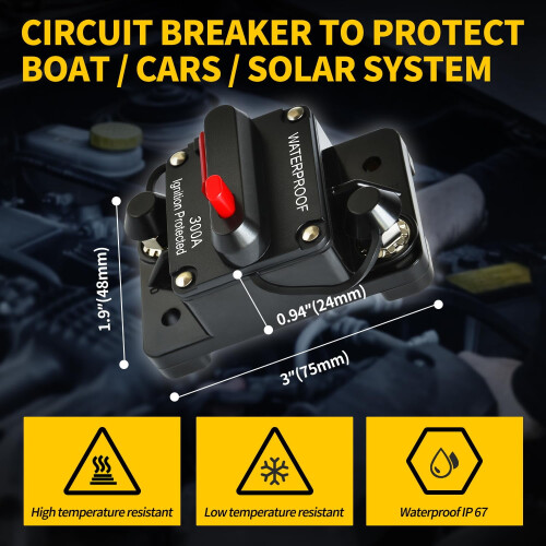 300A DC 12V-48V Circuit Breaker IP67 Waterproof 2-Pack 1
