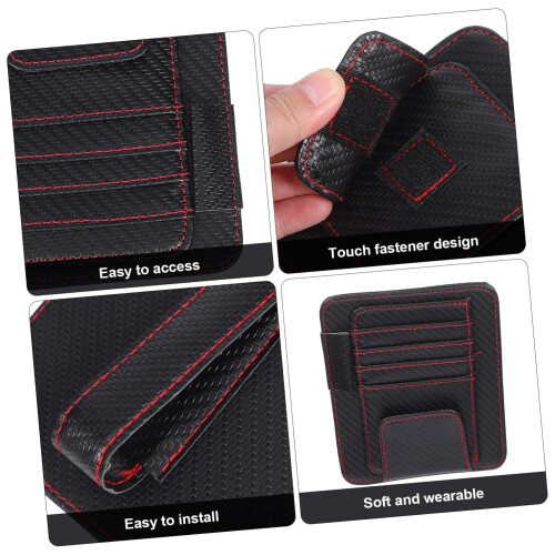 Car Visor Organizer PU Leather Document and Card Holder with Secure Visor Attachment Black Red 1