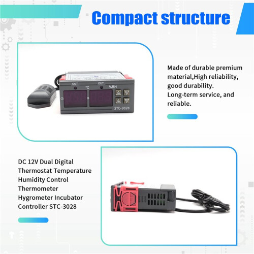 12V Dual Digital Thermostat Temperature Humidity Control Thermometer Hygrometer Incubator Controller STC-3028 1