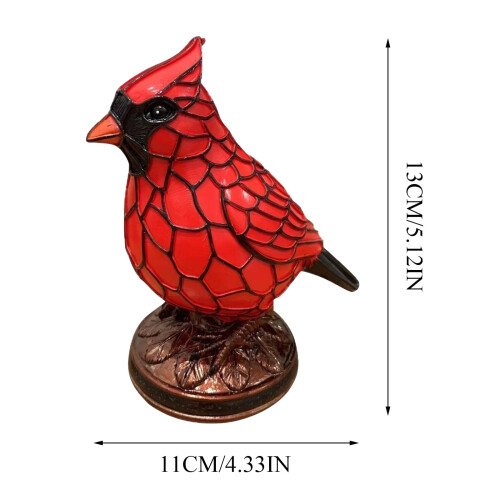 Red Cardinal Table Lamp – Stained Glass Design, 7 Inch 2